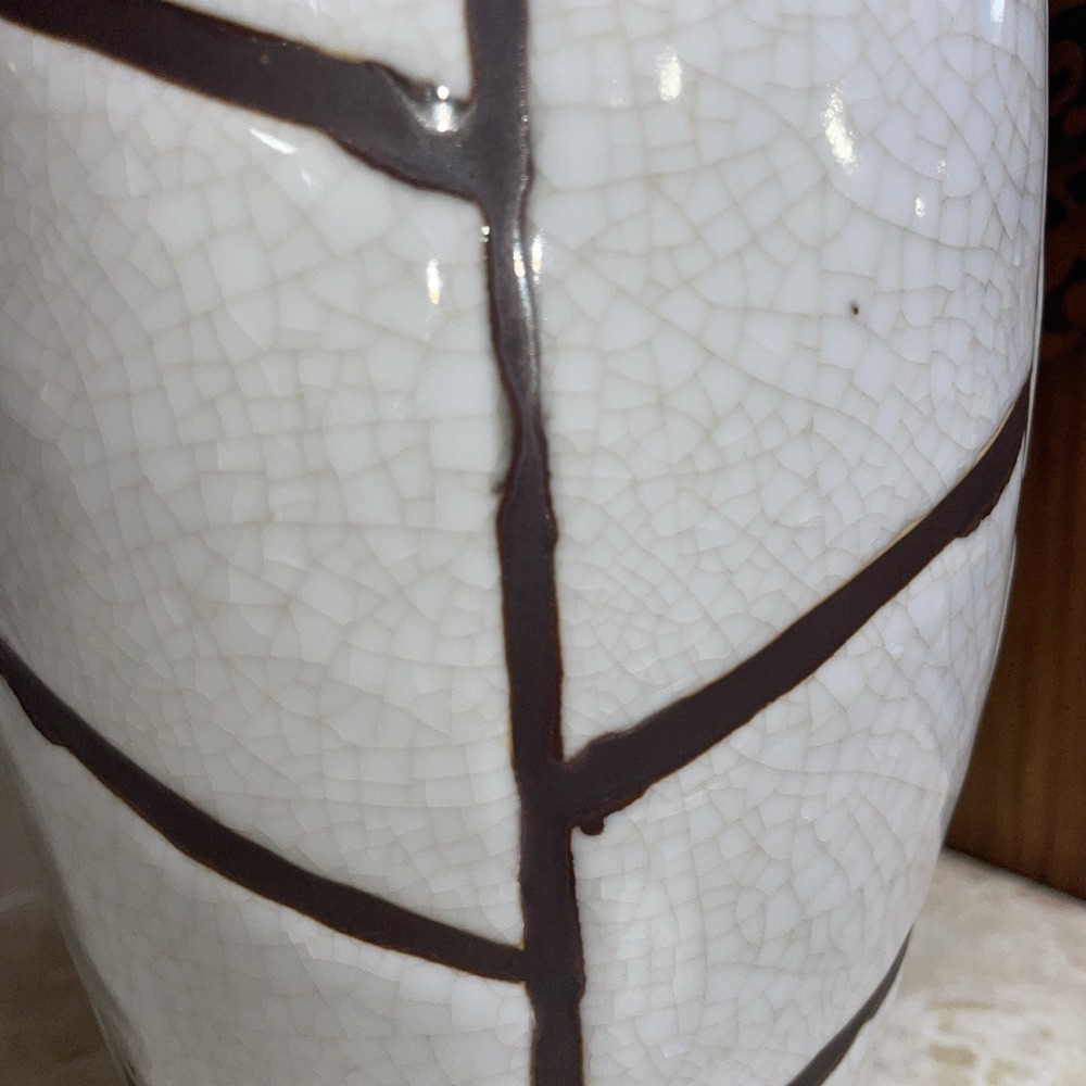 RARE SHAPE Vintage Formalities by Baum Brothers Geometric Crackle‎ Tall 18" Vase